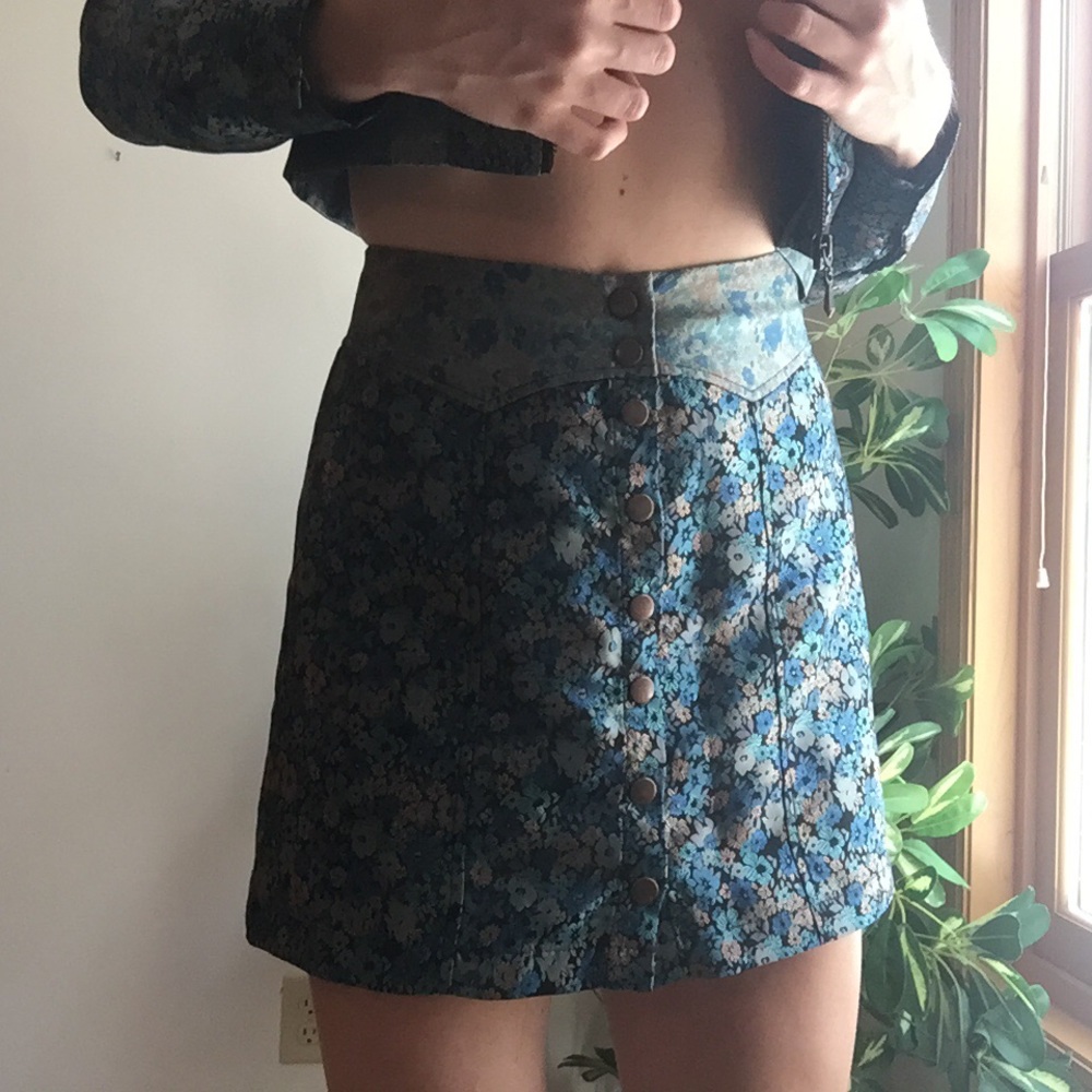 UO metallic floral skirt